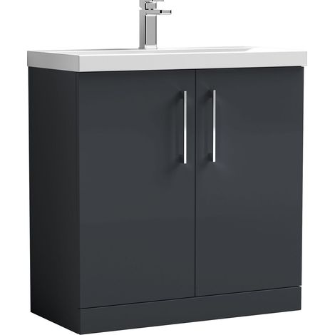 Balterley Modern Bathroom 2 Soft Close Door Floor Standing Vanity Unit & Rectangular Mid-Edge Basin, Dark Grey, 800 mm