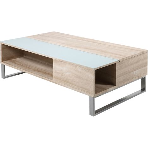 Selsey KOSTRENA - Table basse relevable avec élément en verre trempé chêne sonoma 110x60 cm (1/5)