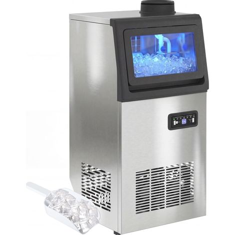 Machine à glaçons commerciale 36 kg/24h, acier inoxydable, ice maker, capacité 7,5 kg, 36 cubes par 10 minutes, (1/2)