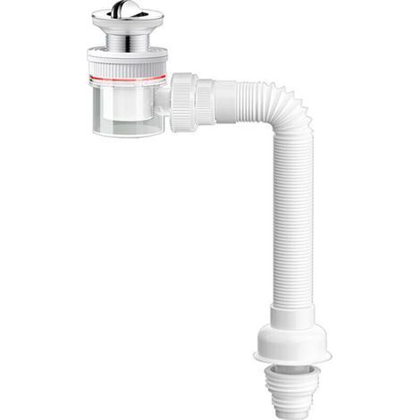 Siphon Lavabo avec Bouchon Clic-Clac,Trop-Plein,Ouverture De Nettoyage,Anti-Odeurs,Tuyau De Vidange Flexible,Kit De Siphon De Vidange Siphon Evier Cuisine (1/4)