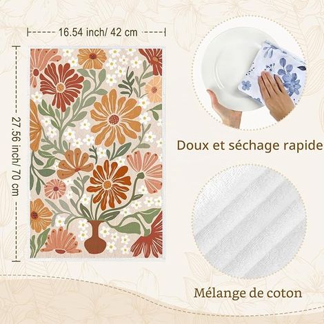 Set of 2 Autumn Tea Towels with Maple Leaves and Pumpkins for Kitchen, Autumn Tea Towel (40 x 60 cm) (Orange) (A) (1/4)