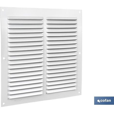 Rejilla de ventilación de aluminio blanco 20 x 20 cm con mosquitera y 0,6 mm de espesor