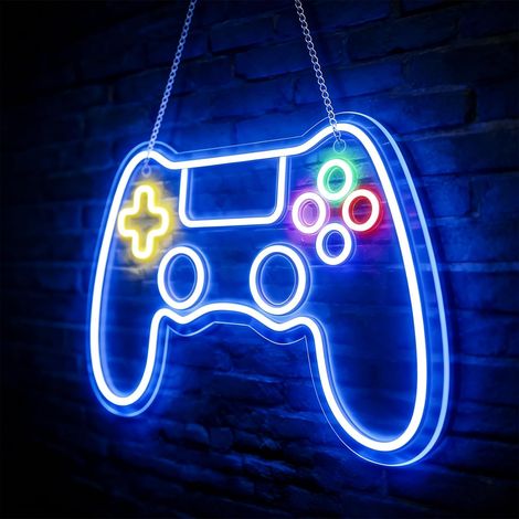 Panneau néon de jeu : à intensité variable USB Gamer - Pour décoration murale de jeu, acrylique - LED - Décoration de salle de jeux pour gamer, streamer, adolescent, garçon - 41 x 28 cm (1/5)