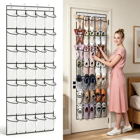 1 sac de rangement à chaussures de porte à 35 compartiments, avec étagère à chaussures suspendue et poches en filet (1/5)
