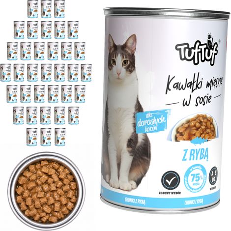 Pâtée pour chat TufTuf Poisson, 36 boîtes de 415 g, morceaux en sauce (1/3)