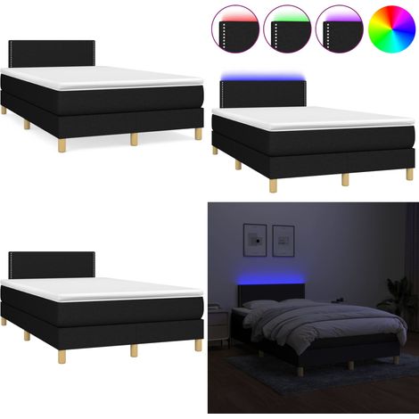 Cama box spring con colchón y luces LED tela negro 120x190 cm - Cama box spring - Colchón con luz LED