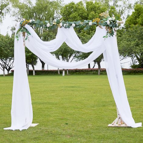 Voilage Blanc Mariage - Tenture Mariage 152x548 cm Decor pour Arche de Mriage Rideaux Salon Écharpe de Fenêtre Voile Draperie Souple Elégant Romantiques Transparent Tulle, 1 Pièce (1/5)