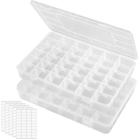 Allecto Plus，Paquete de 2 organizadores de plástico transparente apilables，Caja de almacenamiento con divisores ajustables para cuentas y joyas (1/5)