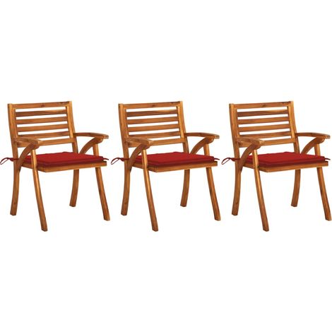 Lot de 3 Chaises de salle à manger de jardin avec coussins - Chaises à dîner de jardin Acacia massif BV207572 - BonneVie (1/5)
