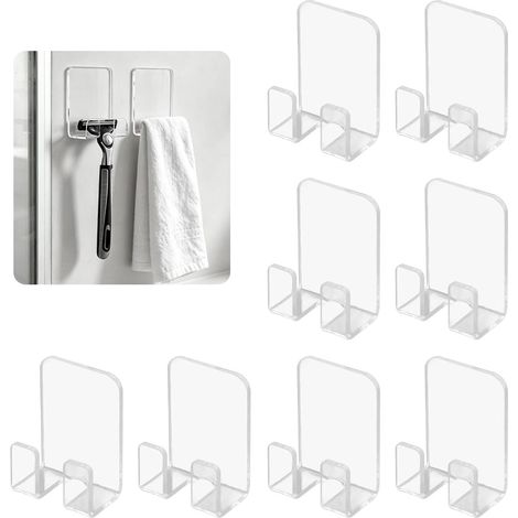 Lot de 8 Support Rasoir Douche Auto-adhésifs,Crochet Paroi de Douche,Crochets pour Serviettes,Rangement Multifonctionnel Sans Perforation,pour Salle de Bain et Cuisine (1/5)