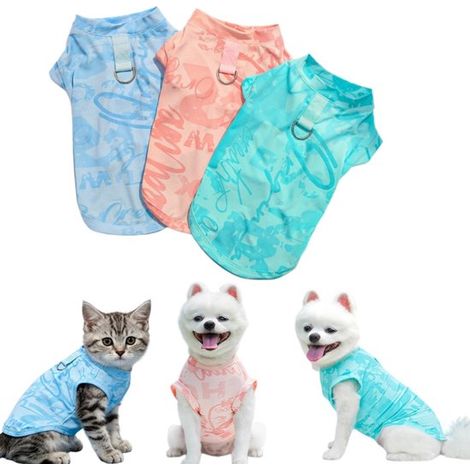 Gilet 3 pièces pour animaux Gilet rafraîchissant pour chiens Gilet en maille respirante Vêtement de protection solaire pour chats (40 x 30 cm Couleurs variées) (1/5)
