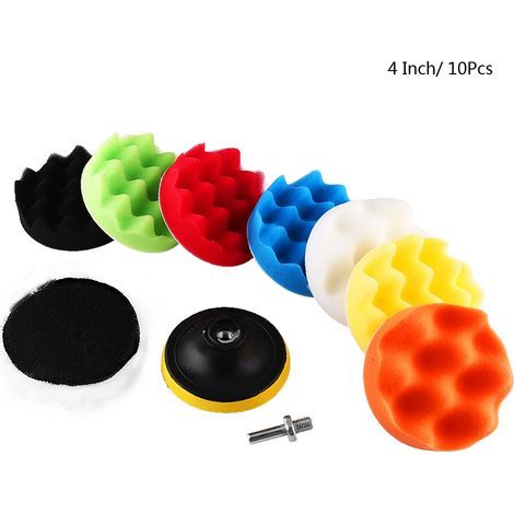 Kit de tampons de polissage en éponge, 10 pièces, pour polisseuse de voiture, avec adaptateur de perceuse 4" (1/4)