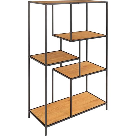 VOLLRAD - Etagère Multi-Rangement Acier Noir et Bois Naturel (1/4)