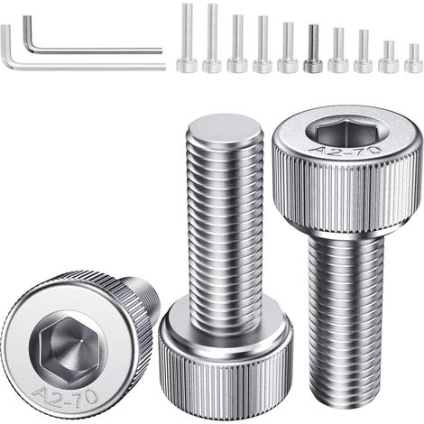 Lot de 60 vis à tête hexagonale M5 x 20 mm, DIN912 en acier inoxydable 304, entièrement filetées avec clé Allen, boulon d'entraînement à six pans creux pour bricolage et meubles (1/5)