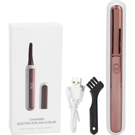 Elektrische Wimpernzange mit USB-Anschluss, 4 Temperaturstufen, Heiß-/Dauerfunktion, mit LCD-Display für Damen – Weiß (1/5)