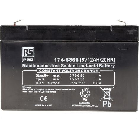 Batterie au plomb étanche RS PRO 6V 12Ah cyclique ( Prix pour Boîte de 1 )