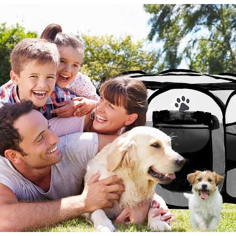 Puppy Playpen, 74 x 74 x 43 cm, Foldable, Cat and Rabbit Playpen, Indoor and Outdoor - Grey