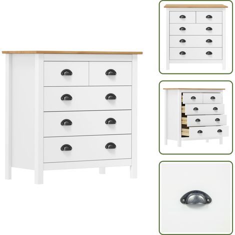 Buffet Hill Blanc 79x40x80 cm Bois de pin solide - Buffet Design Moderne - Buffet Blanc - Buffet Bois - Armoire Rangement - Commode Tiroir (1/5)