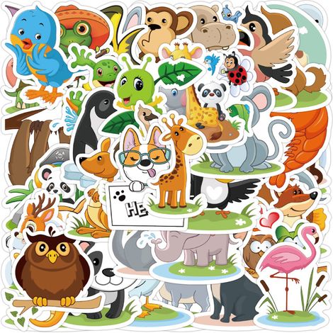 50 autocollants animaux, papier synthétique, réutilisables, sans résidu, pour gourdes, vélos, ordinateurs(Troisième trimestre : Nouveaux produits en septembre) (1/5)