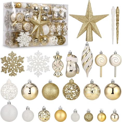 130 goldene Weihnachtskugeln für Weihnachtsdekoration, Christbaumkugeln, Weihnachts- und Partydekorationen, Weihnachtsschmuck, Dekoration (1/5)