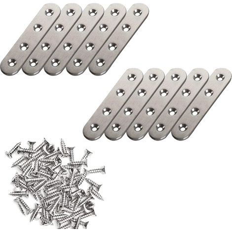 10 Edelstahl-Montagebeine, Edelstahl-Reparaturverbindungsplatte mit 40 Justierschrauben für Möbelreparaturen (76 mm x 16 mm)
