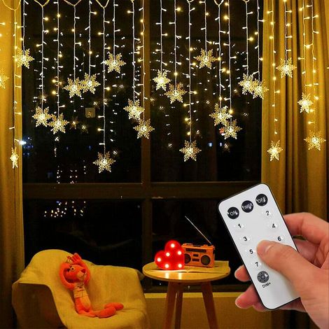 Lichterkette LED Sterne Lichterketten 96 LED 3.5m Weihnachten Licht mit Stecker Fernsteuerung Innen 8 Modi für Weihnachten Halloween Balkon Vorhang Garten Party-Warmweiß (1/5)