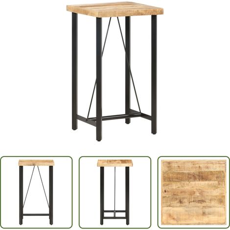Chaise de bar en bois - Table de bar 60x60x107 cm Bois de manguier brut (1/5)