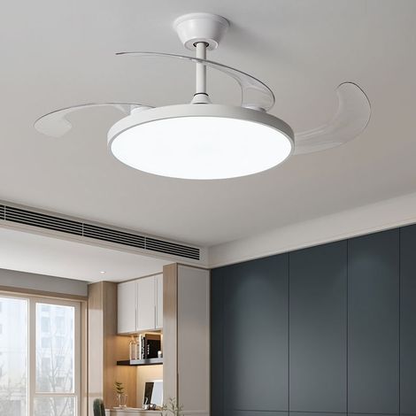 Ventilateur de plafond 95cm avec lumière et télécommande, Lampe de ventilateur de plafond à LED à intensité variable, 3 lames rétractables, 6 vitesses (1/5)