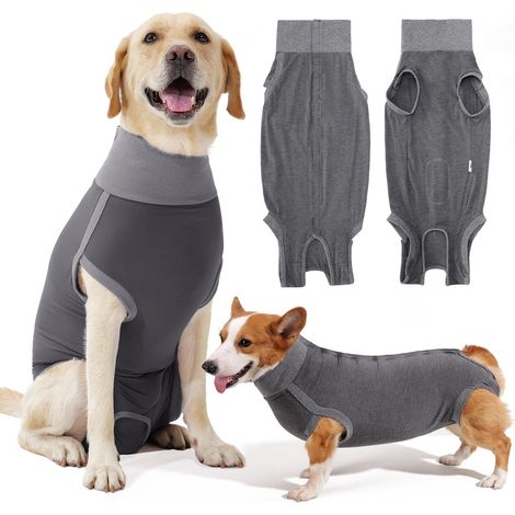 Gilet de Récupération Chien Combinaison Post-Opératoire pour Animaux de Compagnie Pyjama Élastique Anti-Léchage Vêtement de Protection des Plaies après Chirurgie pour Chiens Mâles et Femelles Gray (1/5)