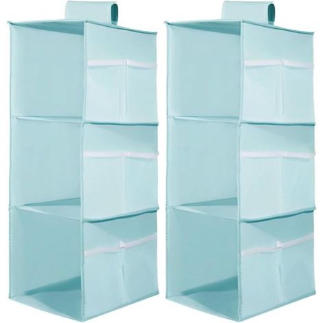 Bardusch-2 étagères penderie – 3 compartiments + poches latérales – tissu non tissé – bleu – pliable (1/5)