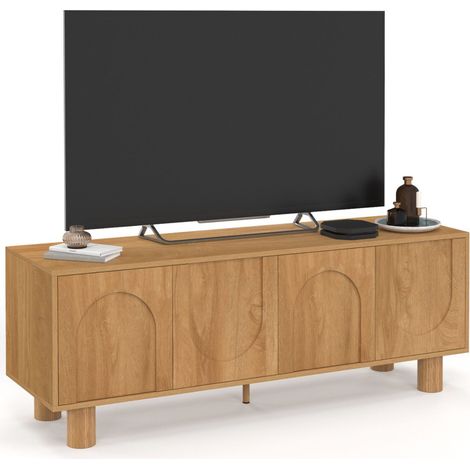 Idmarket – Meuble TV 140 cm 4 portes – Design arche effet bois – Rangement fonctionnel – Pieds en pin pour stabilité – Dimensions L. 140 x l. 40 x H. 50 cm (1/5)