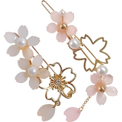 Fermaglio per capelli a due pezzi con fiori di ciliegio, forcina cinese Hanfu con fiori, fermaglio per capelli da donna con pompon e fiori, resina cinese brillante e bella (1/5)