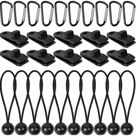 Lot de 30 pinces noires pour bâche, réutilisables et robustes, pour tentes, piscines, bâches élastiques, accessoires pour remorques, camping, caravanes et jardin. (1/5)