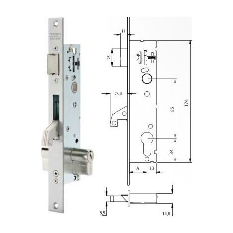 Cerradura Metalica Embutir 25X25Mm 2241Be253Ai Inox Gancho Tesa