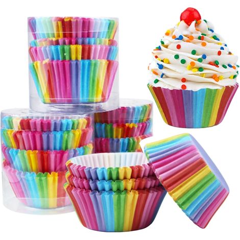 300 pièces - Moules de cuisson - Moules de gâteau arc-en-ciel - Moules de cuisson en papier pour muffins (1/5)