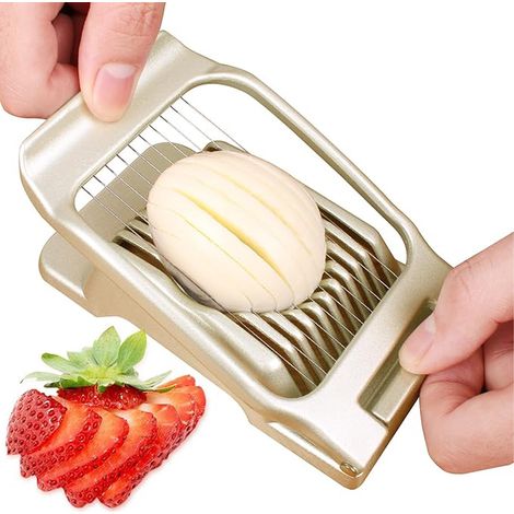 Coupe-œufs adapté aux œufs durs. Coupe-œufs pour trancher les œufs. Coupe-fraises. Coupe-tomates robuste en aluminium. Coupe-œufs multifonctionnel en fil d'acier inoxydable. (1/5)