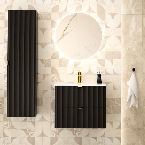 Conjunto de muebles con lavabo individual encastrado 60cm y columna Lexa Negro (1/4)