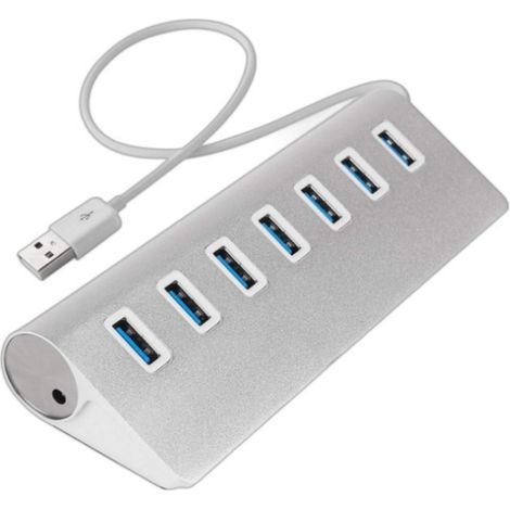 7-Port-USB-Hub mit Schnellladefunktion, USB 3.0-Anschlusserweiterung, kompatibel mit PCs und Laptops, High-Speed-Datenübertragung (Silber) (1/5)