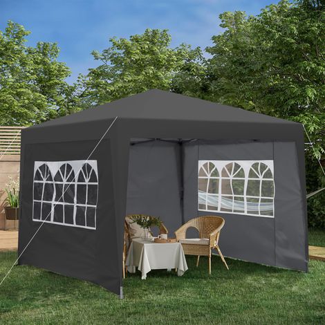 Barnum 3x3 m imperméable avec 4 parois latérales, 4 sacs de sable, protection UV 50+ et structure en métal noir