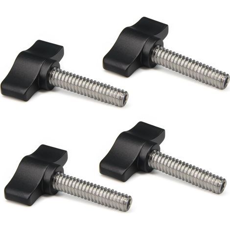 Lot de 4 vis moletées 1/4"-20 x 1" en acier inoxydable standard/gros filetage noir bouton en aluminium (1/5)