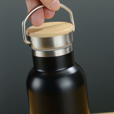 Gourde de sport américaine 500 ml acier inoxydable 304, double paroi, anse portable, couvercle bambou et acier, impression 3D (1/5)