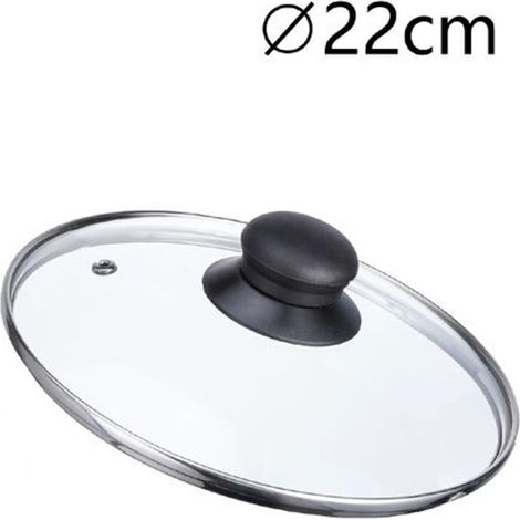 TrAdE Shop Traesio - Coperchio In Vetro Ricambio Per Pentola Padella ø16-18-20-22-24-26-30-32cm Pomello Nero -    -diametro 22cm   -
