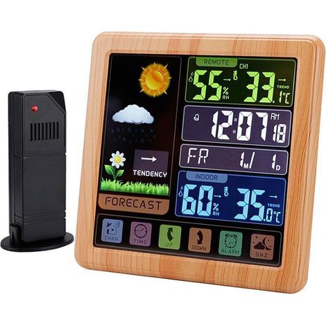 Horloge météo sans fil, horloge à écran couleur multifonctionnelle, thermomètre à écran tactile domestique et réveil hygromètre.. (1/4)