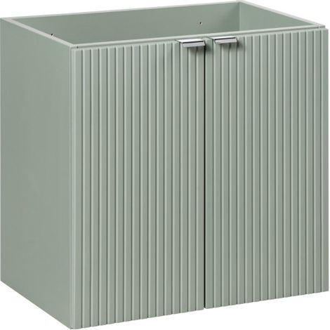Meuble sous vasque ELVINA – 60 cm – 2 placards – Coloris vert sauge pastel – Meuble suspendu