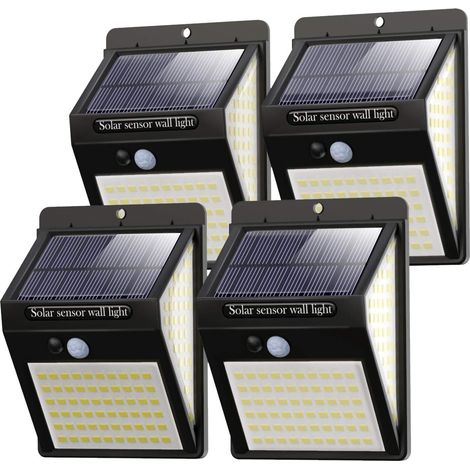140 LED Lampes de Sécurité Solaires D'extérieur, Lampes Solaires à Capteur de Mouvement pour Clôture de Jardin, Porte, Cour, Garage, Lot de 4