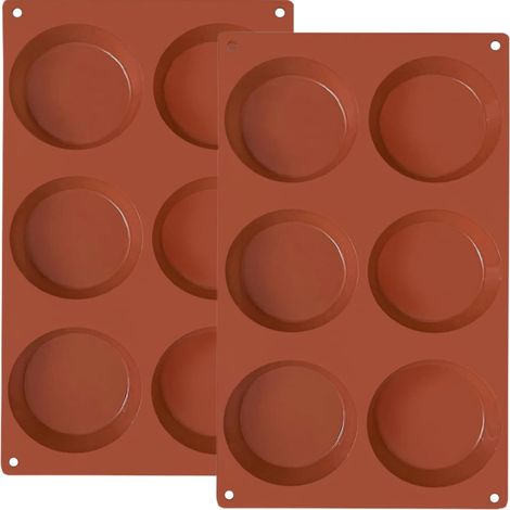 Moules à gâteaux ronds en Silicone à 6 cavités, moule de cuisson antiadhésif pour Cupcake, Muffin, cheesecake, 2 pièces,Parent,- (1/5)