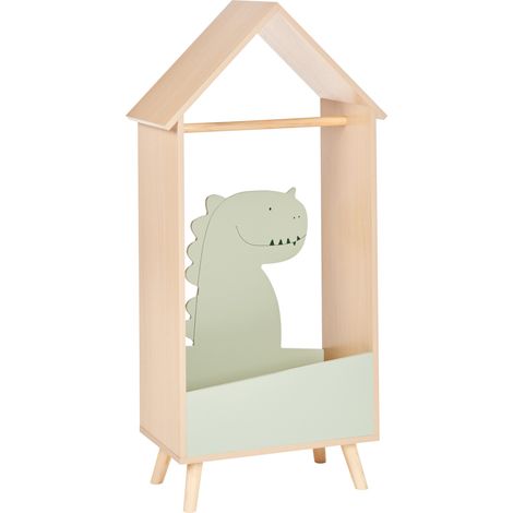 Perchero con almacenaje de madera de pino MDF con motivo de dinosaurio en madera clara verde claro Durango