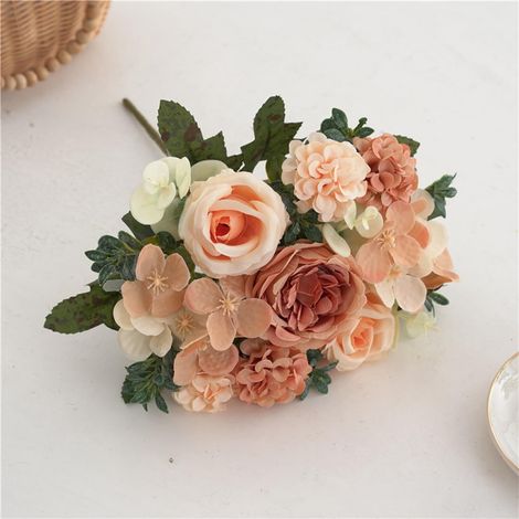 Bouquet Floral Artificiel - 30 cm - Pour Cérémonie Mariage Décoration Murale Intérieure Jardin - Champagne (1/5)