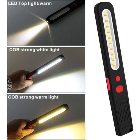 Lampe de Travail LED Rechargeable, Lumière combinée Double Couleur Lampe d'inspection 2 en 1 et 3 W COB LED Torche Lampe avec Double Magnétique pour Auto Garage Atelier Camping Bricolage etc (1/3)