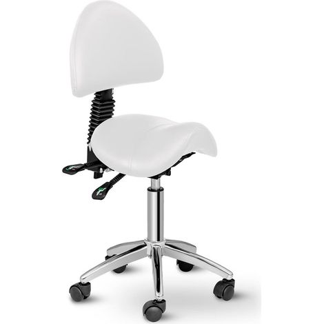 Fauteuil chaise siège-selle avec dossier fer chromé synthétique PVC blanc (1/3)